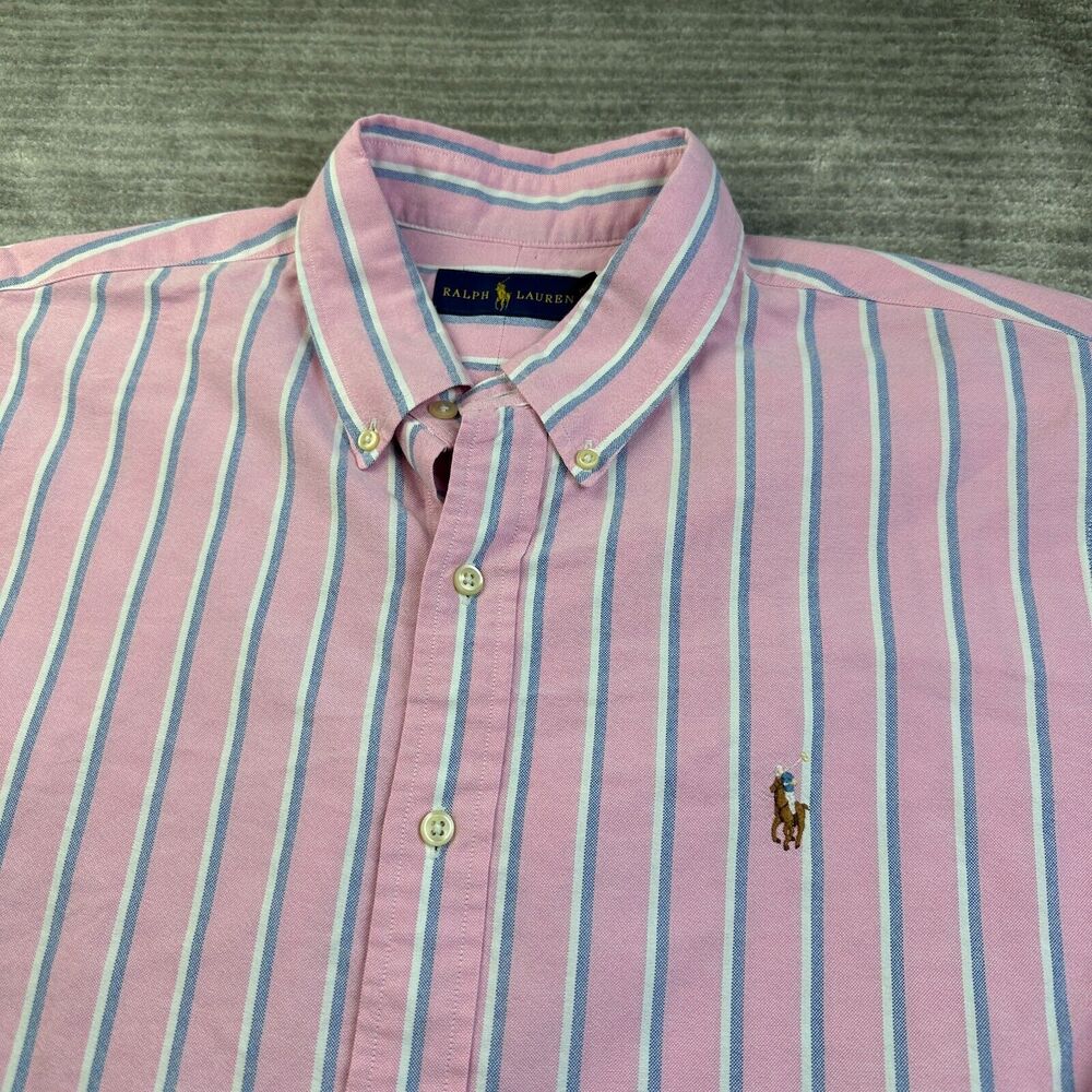 Ralph Lauren Shirt Mens Extra Large Pink Striped Flesh Pony Button Up